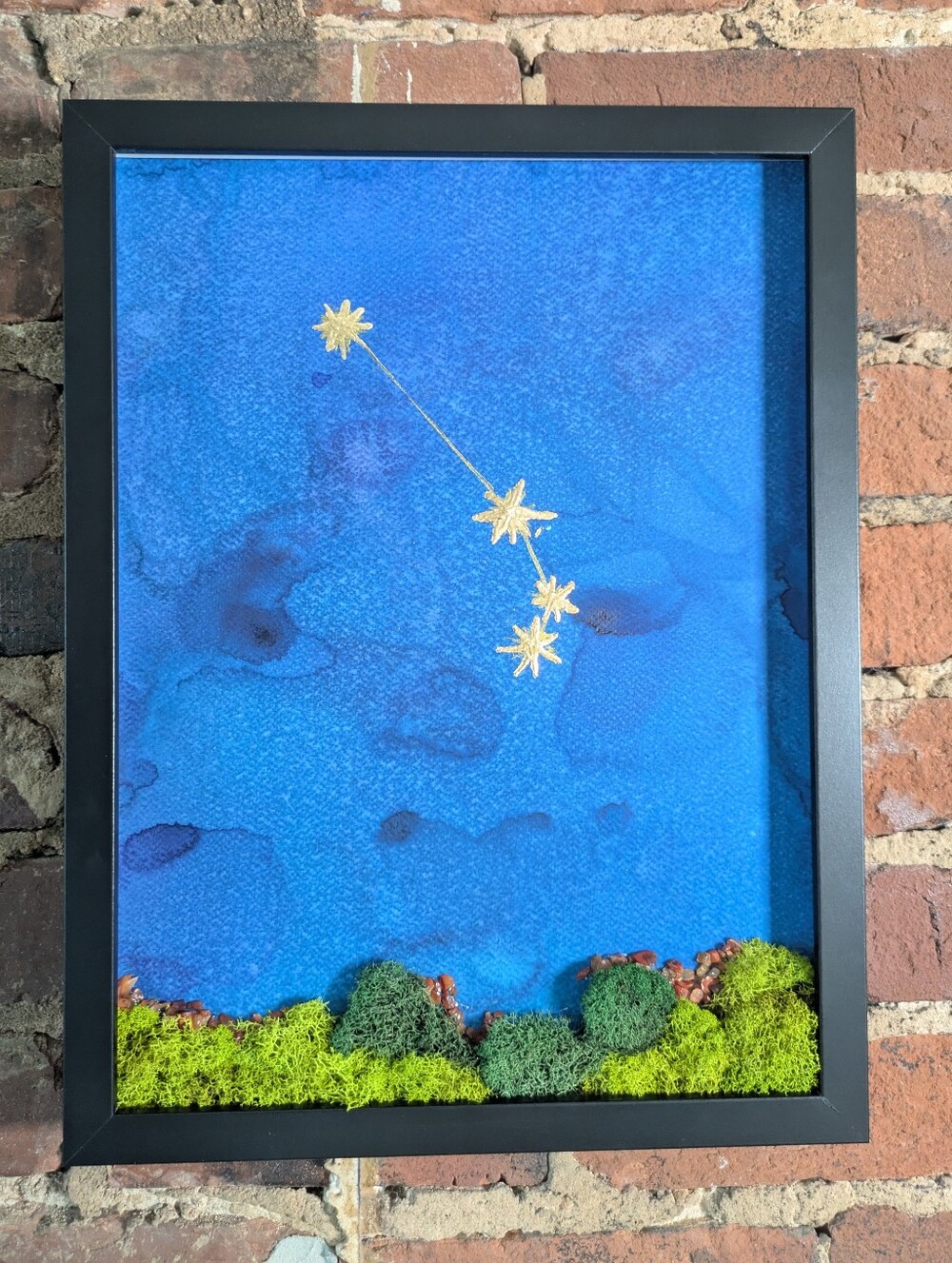 Aries Golden Zodiac Moss Crystal Art 12x16